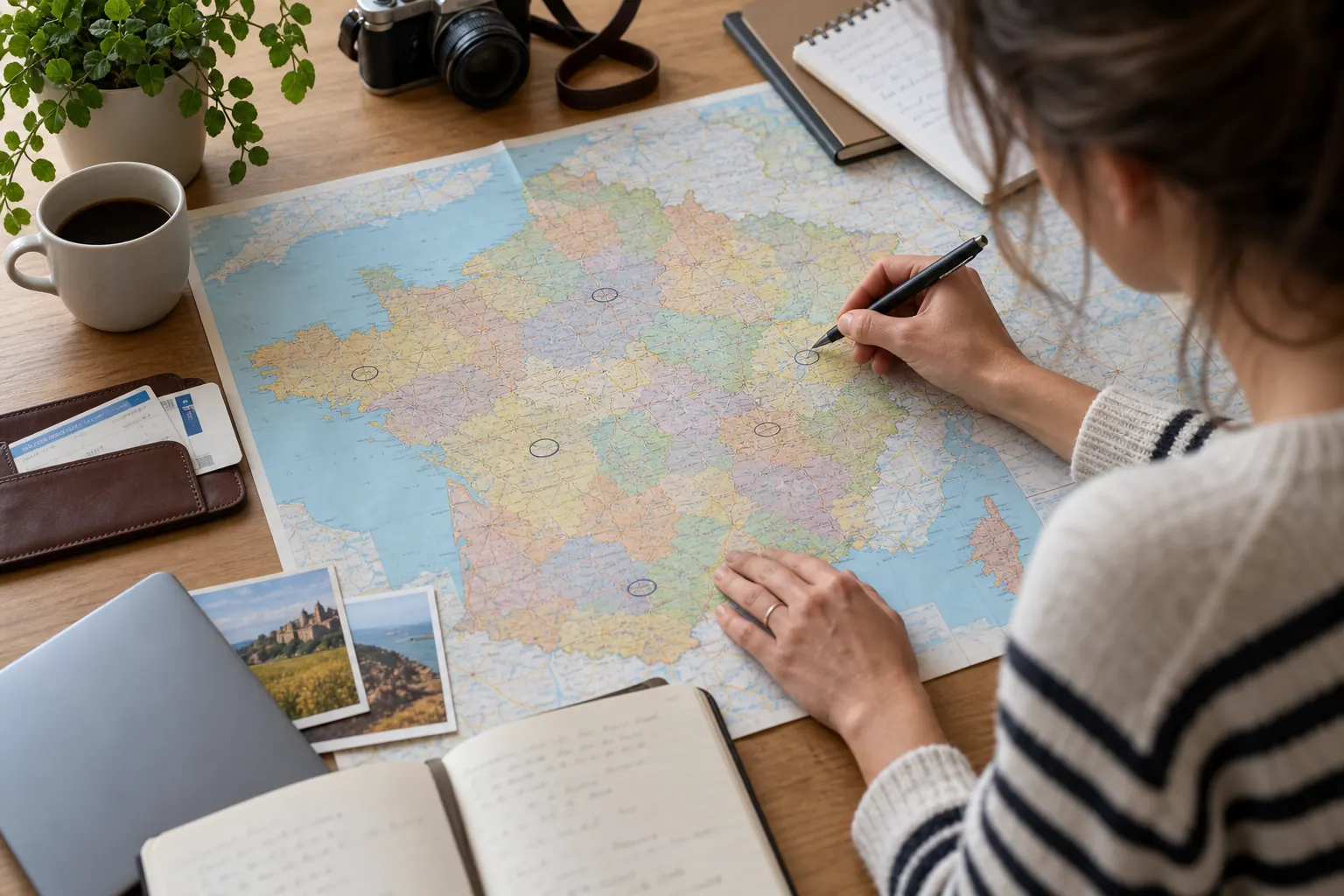 Personne comparant des bassins d’emploi sur une carte de France