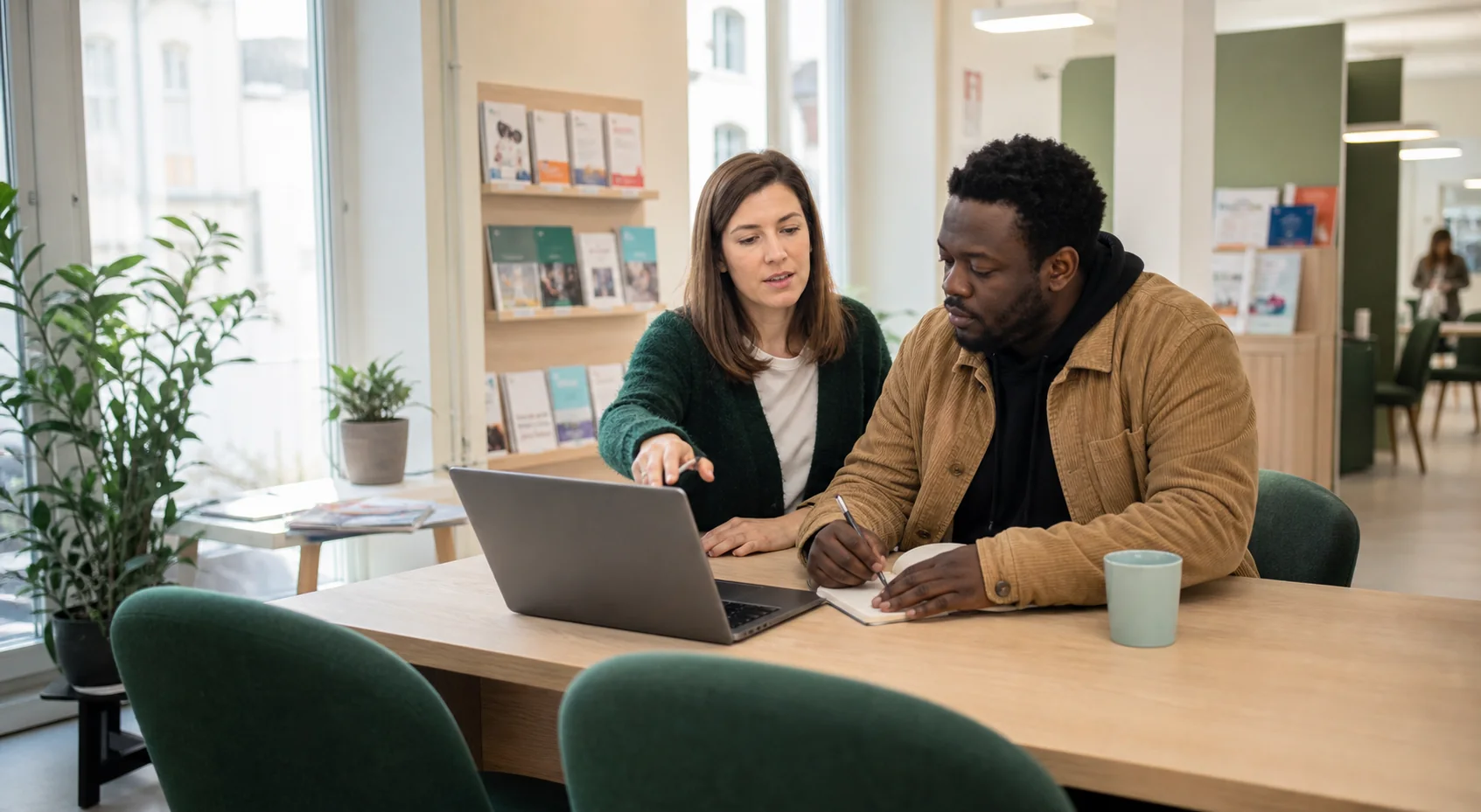 Une personne échange avec une conseillère au sujet de ses démarches professionnelles