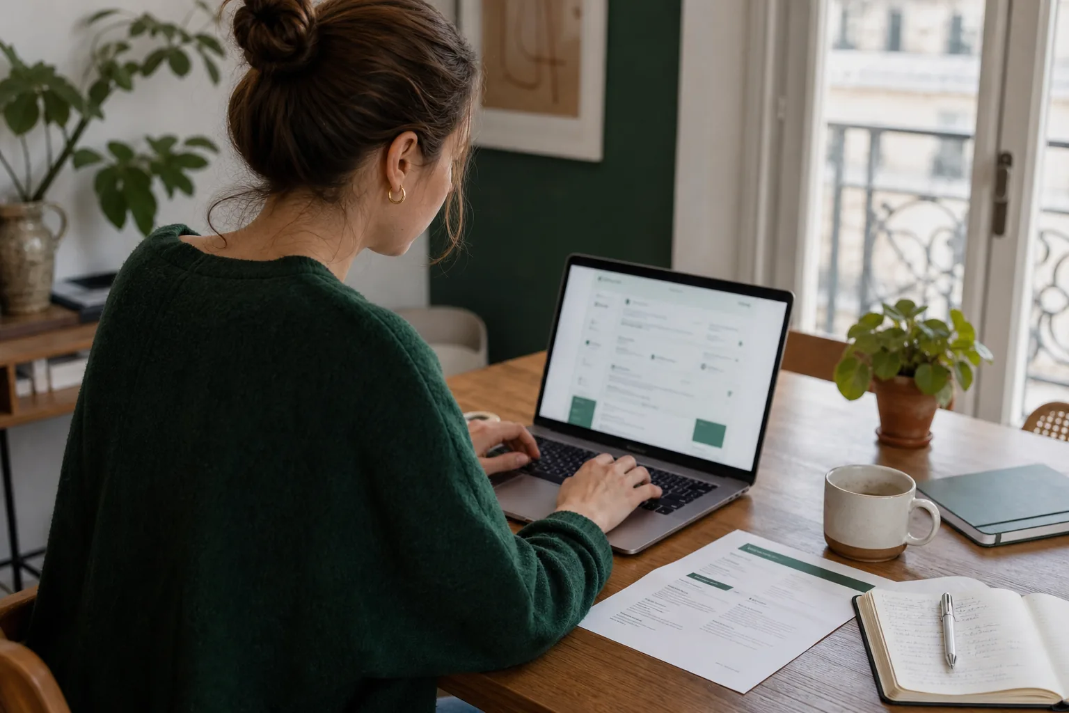 Une candidate utilise des outils numériques pour préparer ses candidatures