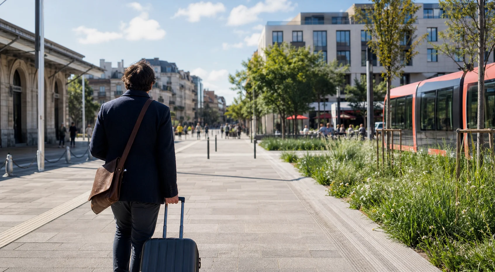 Un actif rejoint un quartier d’emploi à proximité d’une gare régionale