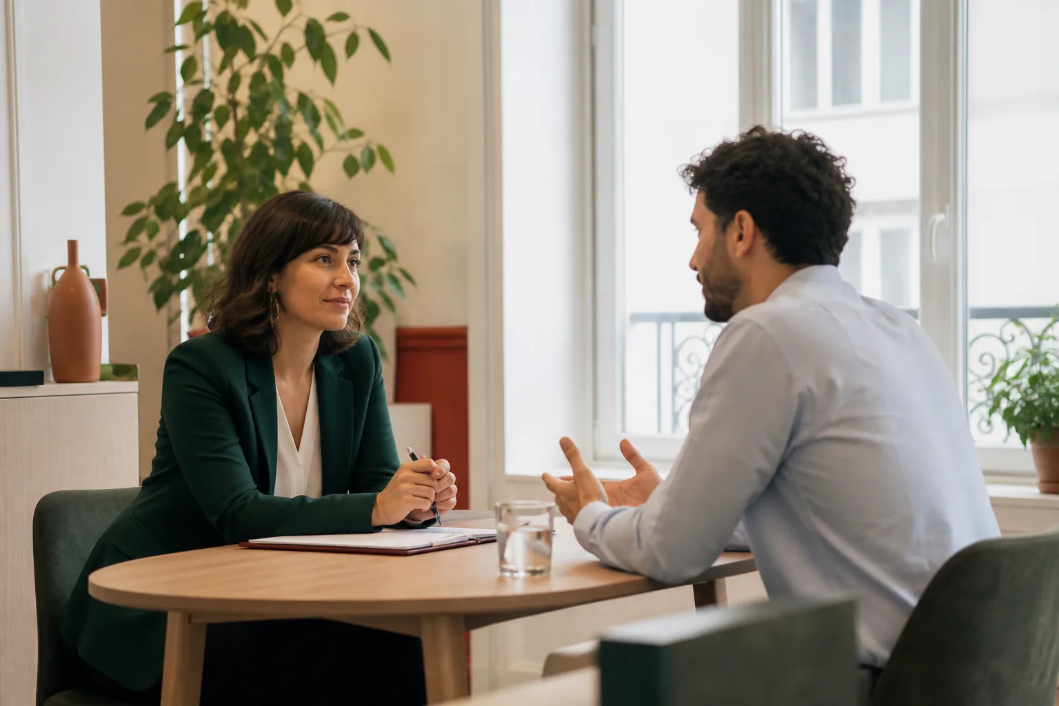 Un candidat échange avec une recruteuse lors d’un entretien d’embauche