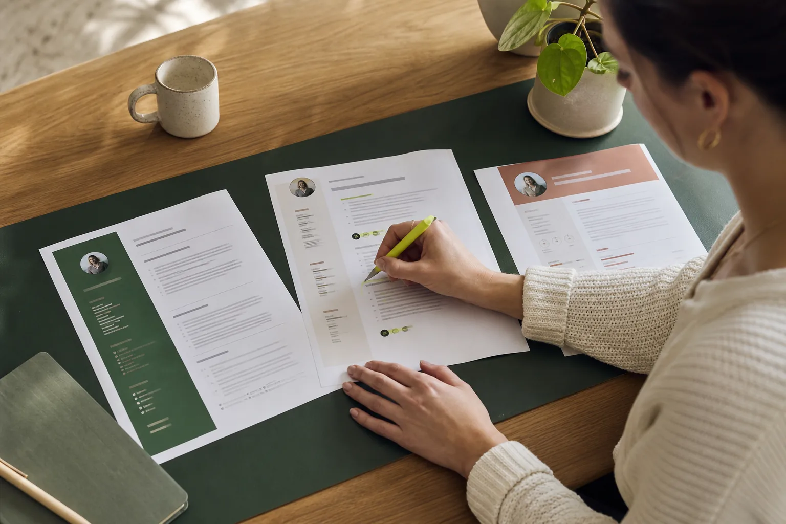 Une candidate compare et personnalise plusieurs modèles de candidature
