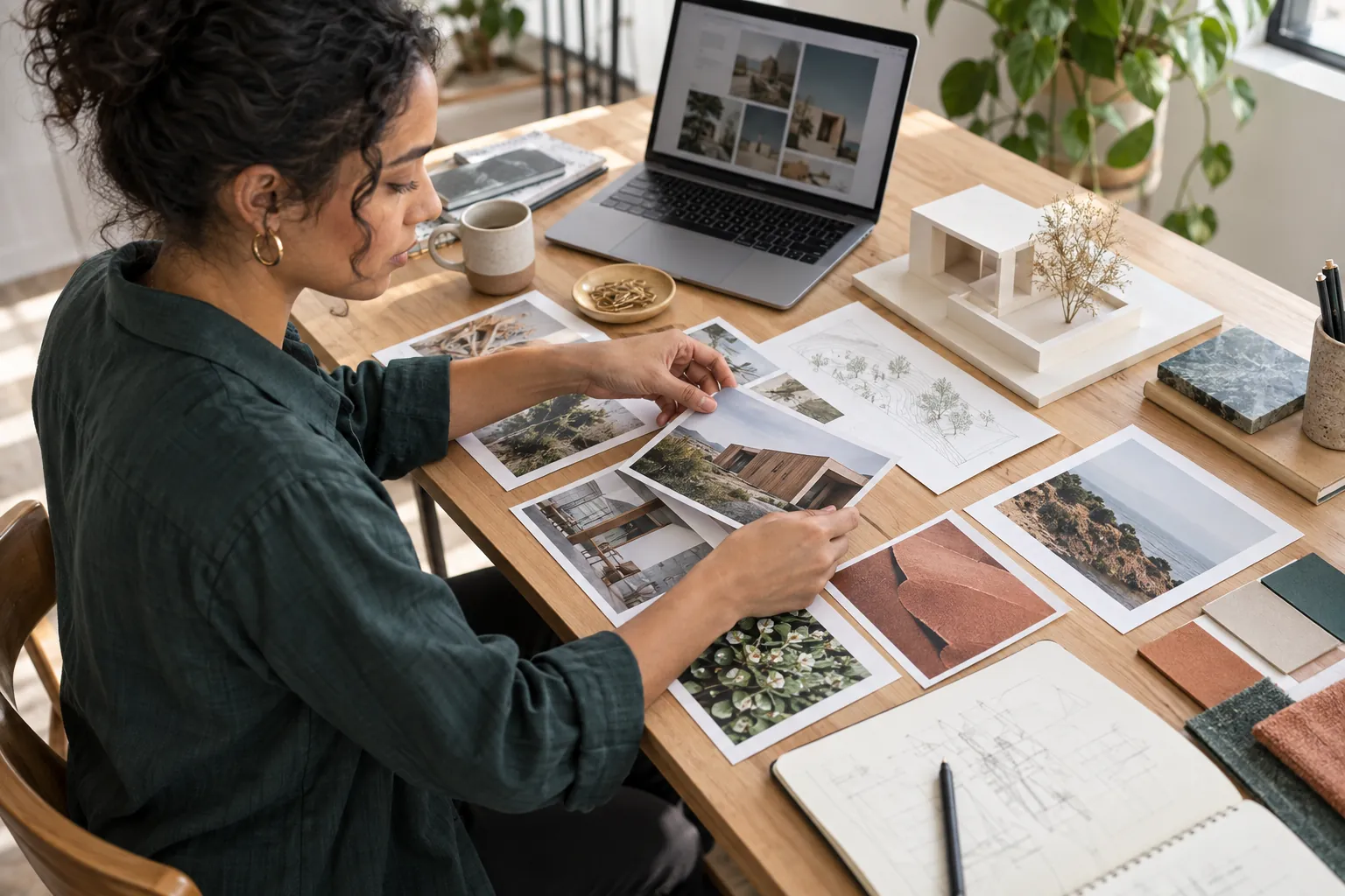 Une professionnelle organise une sélection de réalisations pour son portfolio