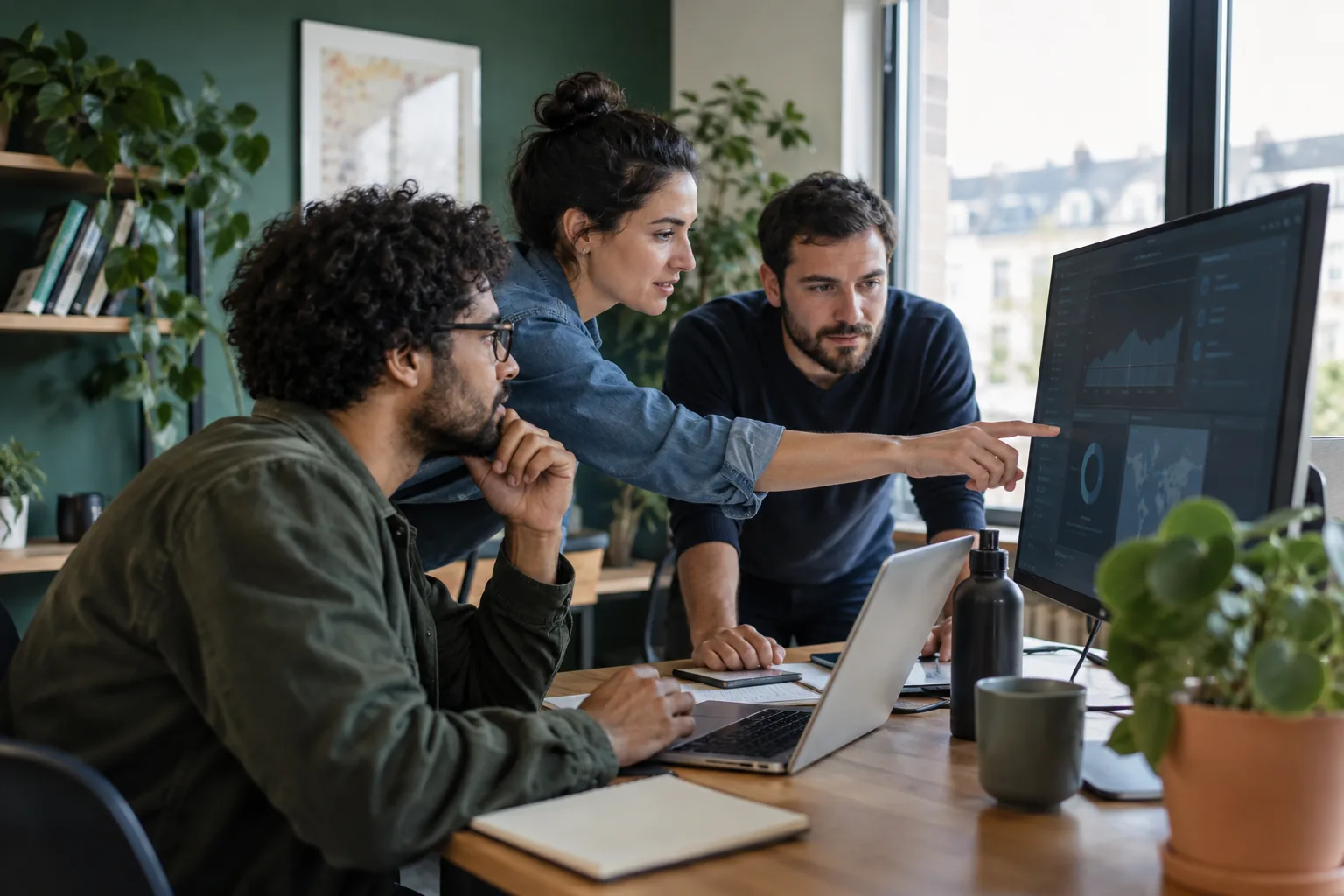 Équipe numérique analysant ensemble une interface de données