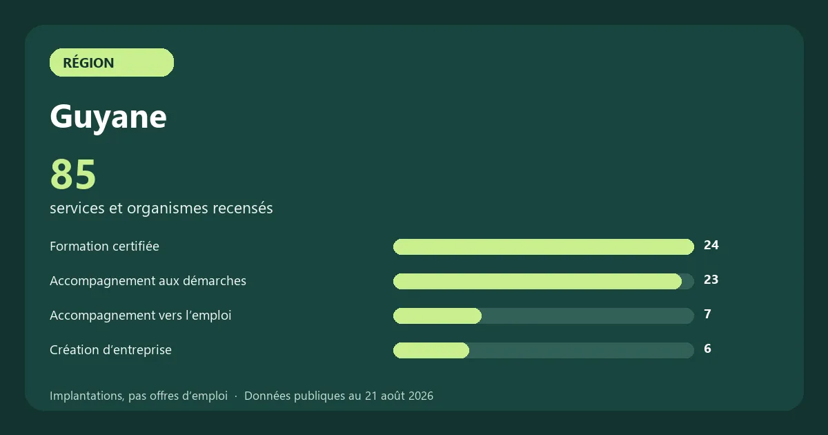 Graphique des principales catégories de services et organismes recensés en Guyane