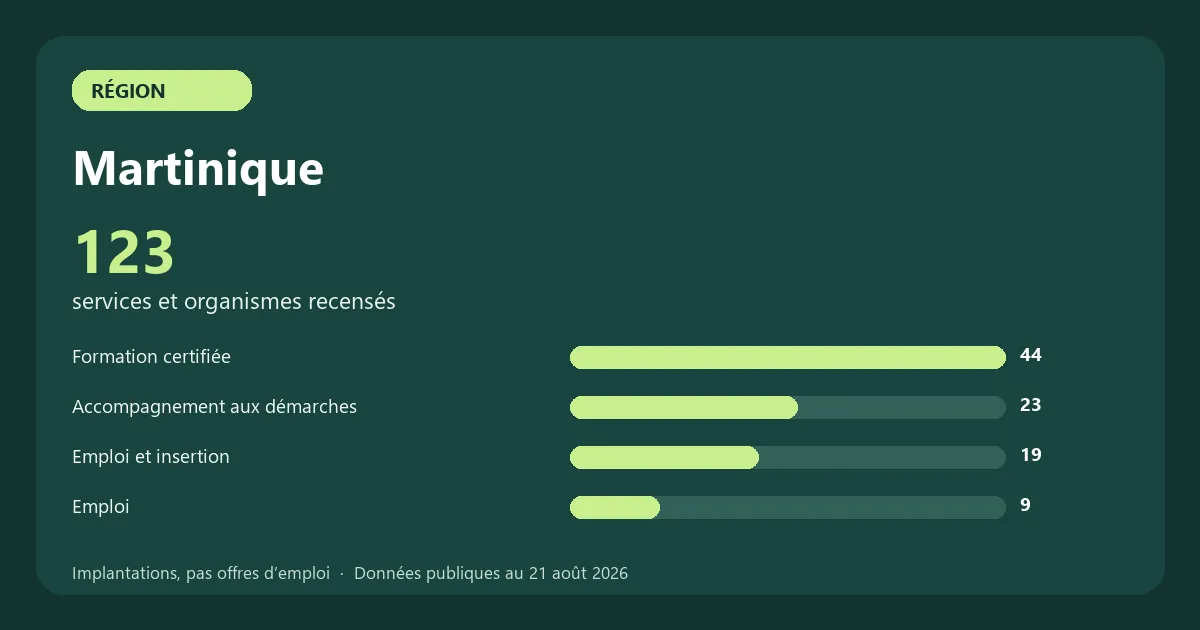 Graphique des principales catégories de services et organismes recensés en Martinique